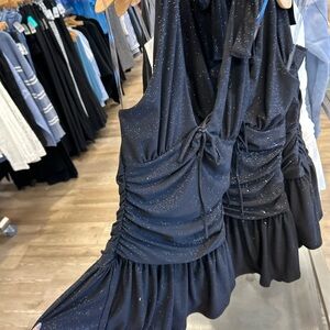 Black Sparkle Ruched Dress